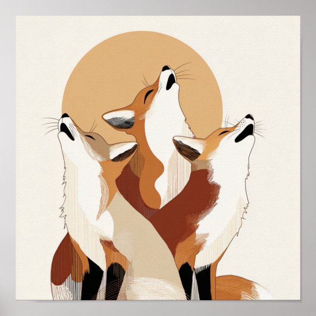 Boho Fox Family Howling Art Poster (Front)