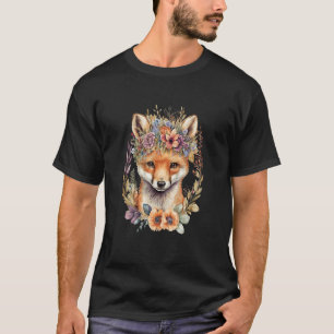 Boho Fox Floral Wildlife Nature Animal Red Fox T-Shirt