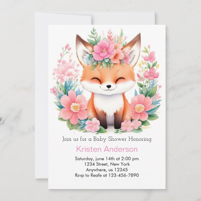 Boho Fox Forest Bliss Girl Baby Shower Invitation (Front)