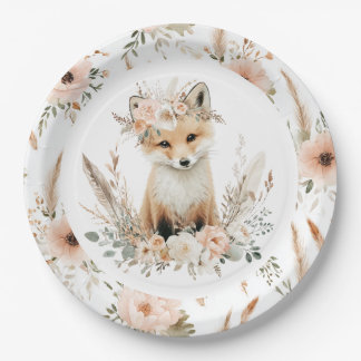 Boho Fox Girl Woodland Party Paper Plate