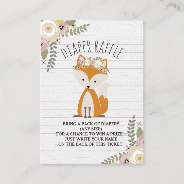 Boho Fox Grey Wood Baby Shower Diaper Raffle Enclosure Card (Front)