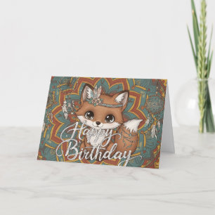 Boho Fox Happy Birthday Card 