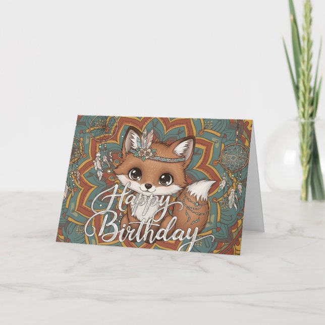 Boho Fox Happy Birthday Card  (Front)
