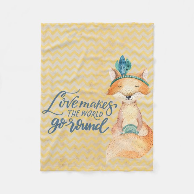 Boho Fox Love Quote Fleece Blanket (Front)