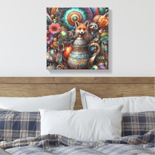 Boho Fox Racoon Floral Design Canvas Print
