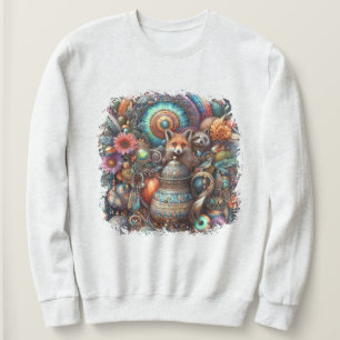 Boho Fox Racoon Floral Design Sweatshirt