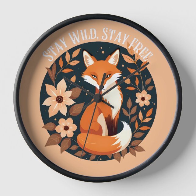 Boho Fox "Stay Wild, Stay Free" Woodland Design Clock (Front)
