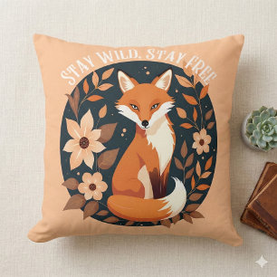 Boho Fox "Stay Wild, Stay Free" Woodland Design Cushion
