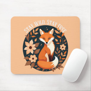 Boho Fox "Stay Wild, Stay Free" Woodland Design Mouse Mat
