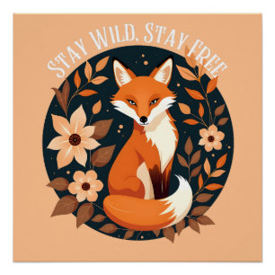 Boho Fox "Stay Wild, Stay Free" Woodland Design Poster
