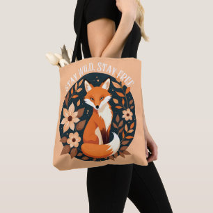 Boho Fox "Stay Wild, Stay Free" Woodland Design Tote Bag