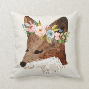Boho Fox with Pastel Flowers Cushion