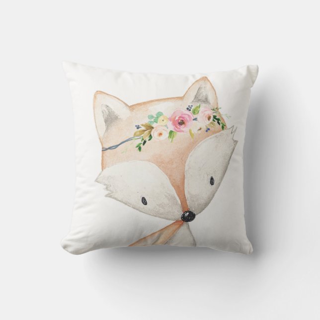 Boho Fox Woodland Baby Girl Nursery Floral Pillow (Front)