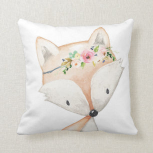 Boho Fox Woodland Baby Girl Nursery Floral Pillow