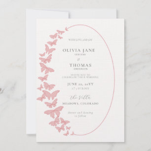 Boho Frame Blush Pink Butterflies Elegant Wedding Invitation