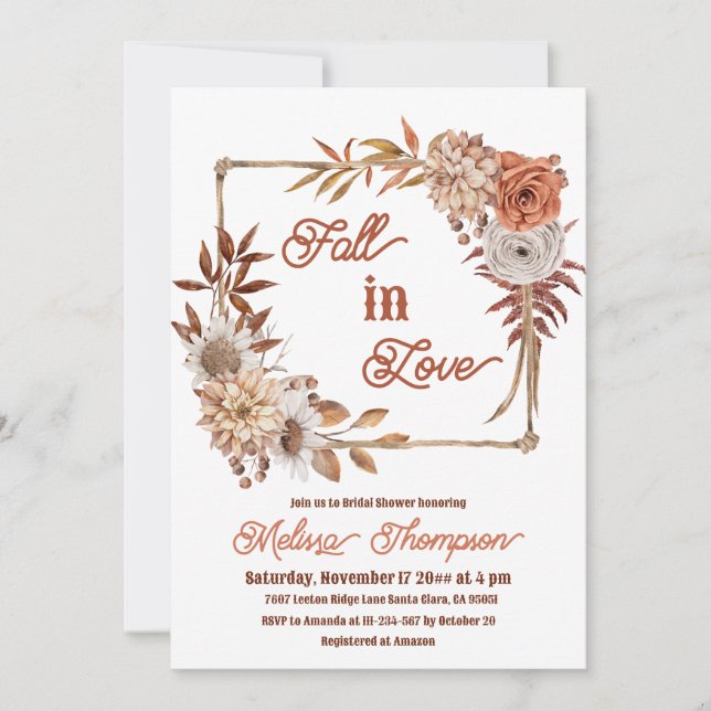 Boho Frame Fall in Love Floral Bridal Shower Invitation (Front)