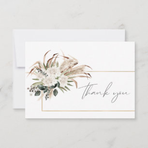 Boho Frame Palm Leaf & Pampas Grass & Beige Floral Thank You Card