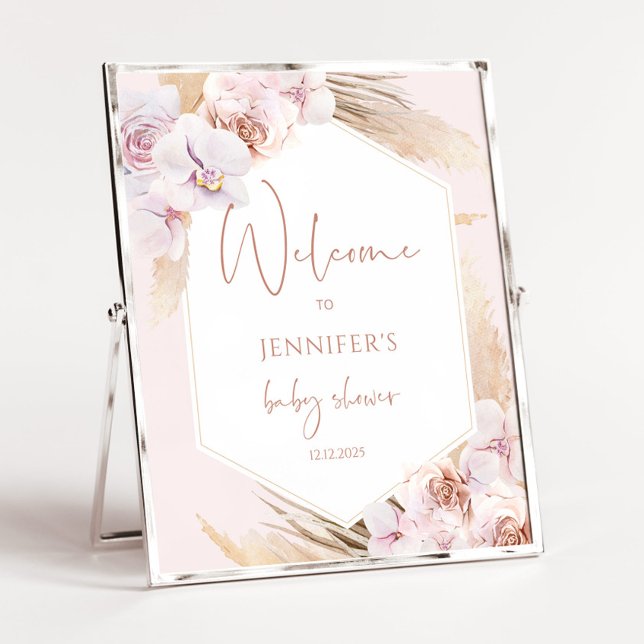 Boho frame  pampas grass baby shower welcome poster (Creator Uploaded)