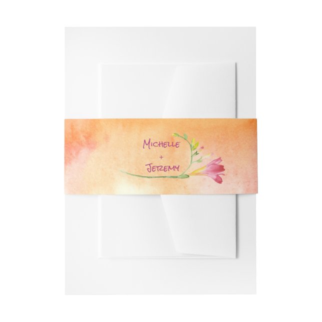 Boho Freesia Pink Pop Invitations Band Invitation Belly Band (Front Example)