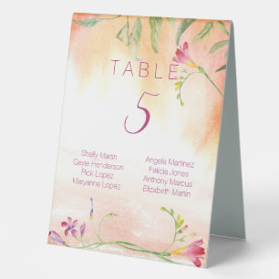 Boho Freesia Sunset Wedding Table Number