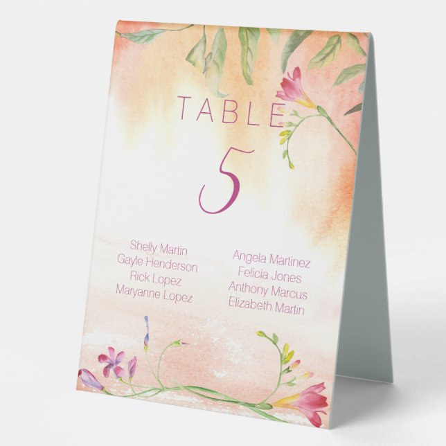 Boho Freesia Sunset Wedding Table Number (Front)