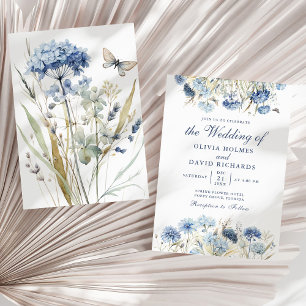 Boho French Blue Wildflower Meadow Wedding Invite