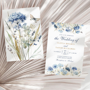 Boho French Blue Wildflower Meadow Wedding Invite