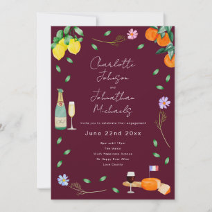 Boho French Wine & Cheese Wedding Engagement Party Invitation