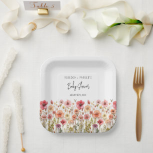 Boho fresh Flowers Baby Shower Paper Plate