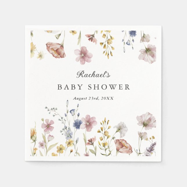 Boho Fresh Wildflowers Baby Shower Napkin (Front)