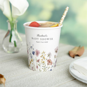 Boho Fresh Wildflowers Baby Shower Paper Cups