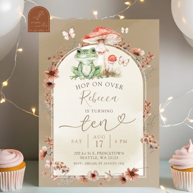 Boho Frog and Mushroom Birthday Wildflower Invitation (Creator Uploaded)