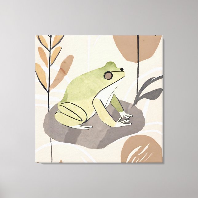 Boho Frog Lotus Leaf Botanical art style Simple Mo Canvas Print (Front)