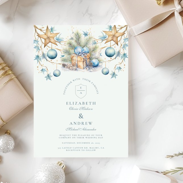 Boho Frosted Blue Pine Wedding Invitation (Creator Uploaded)