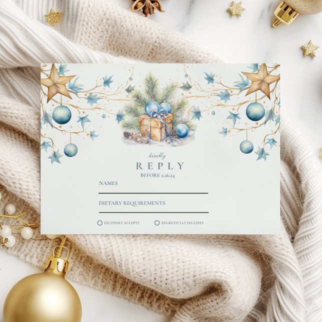 Boho Frosted Blue Pine Wedding RSVP Card (Creator Uploaded)