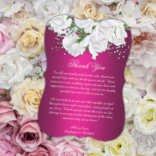 Boho Fuchsia Pink Vintage Floral Wedding Thank You Card