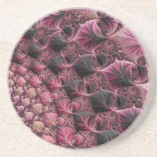 Boho Funky Eclectic Pink Black Abstract Fractal Coaster