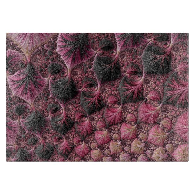 Boho Funky Eclectic Pink Black Abstract Fractal Cutting Board (Front)