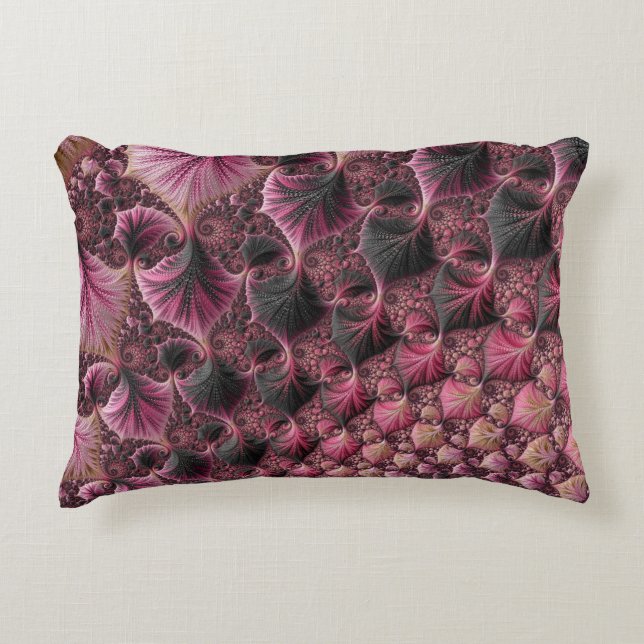 Boho Funky Eclectic Pink Black Abstract Fractal Decorative Cushion (Front)