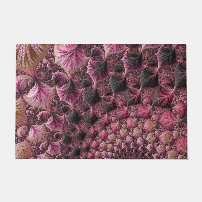 Boho Funky Eclectic Pink Black Abstract Fractal Doormat (Front)