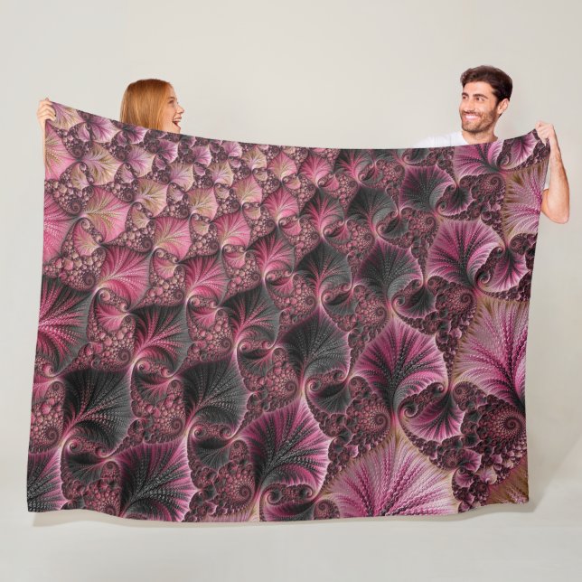 Boho Funky Eclectic Pink Black Abstract Fractal Fleece Blanket (In Situ)