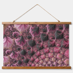 Boho Funky Eclectic Pink Black Abstract Fractal Hanging Tapestry