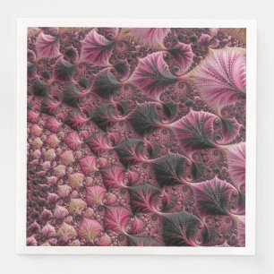 Boho Funky Eclectic Pink Black Abstract Fractal Napkin