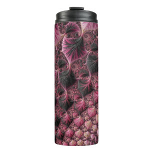Boho Funky Eclectic Pink Black Abstract Fractal Thermal Tumbler