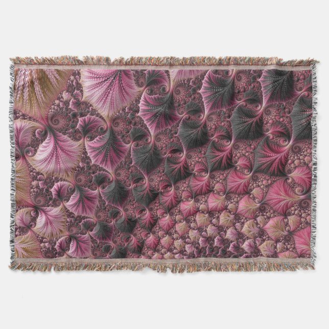 Boho Funky Eclectic Pink Black Abstract Fractal Throw Blanket (Front)