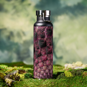 Boho Funky Eclectic Pink Black Abstract Fractal Water Bottle