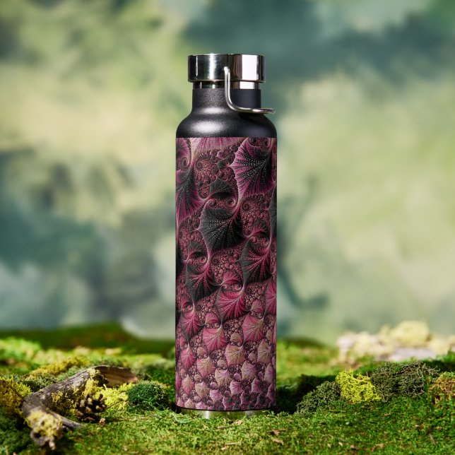 Boho Funky Eclectic Pink Black Abstract Fractal Water Bottle (Outdoor)