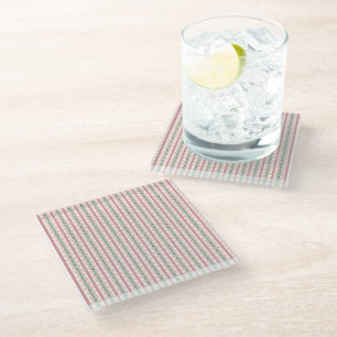 Boho Funky Retro Eclectic Pastel Christmas Stripe Glass Coaster