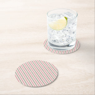 Boho Funky Retro Eclectic Pastel Christmas Stripe Round Paper Coaster