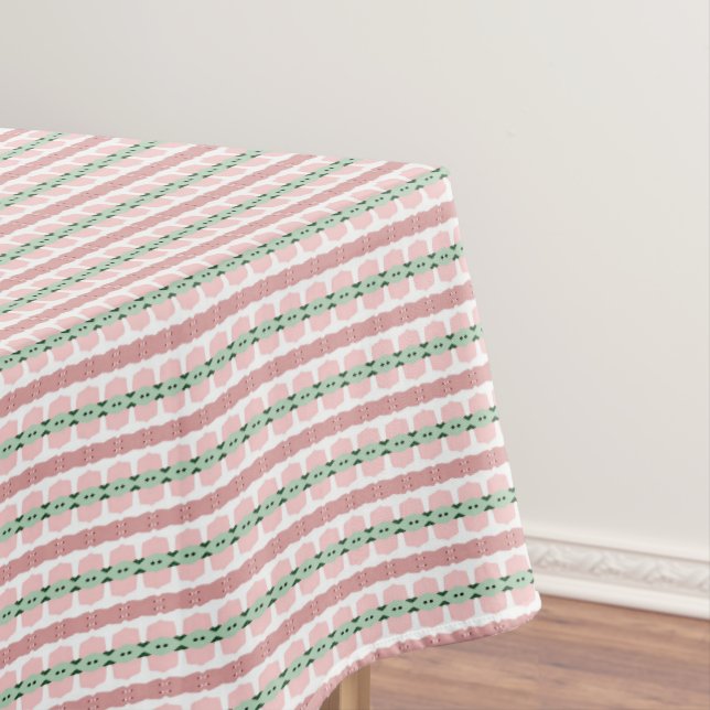 Boho Funky Retro Eclectic Pastel Christmas Stripe Tablecloth (In Situ)
